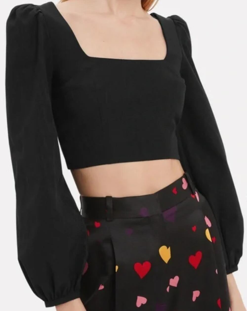 Racil black cropped puff sleeve top